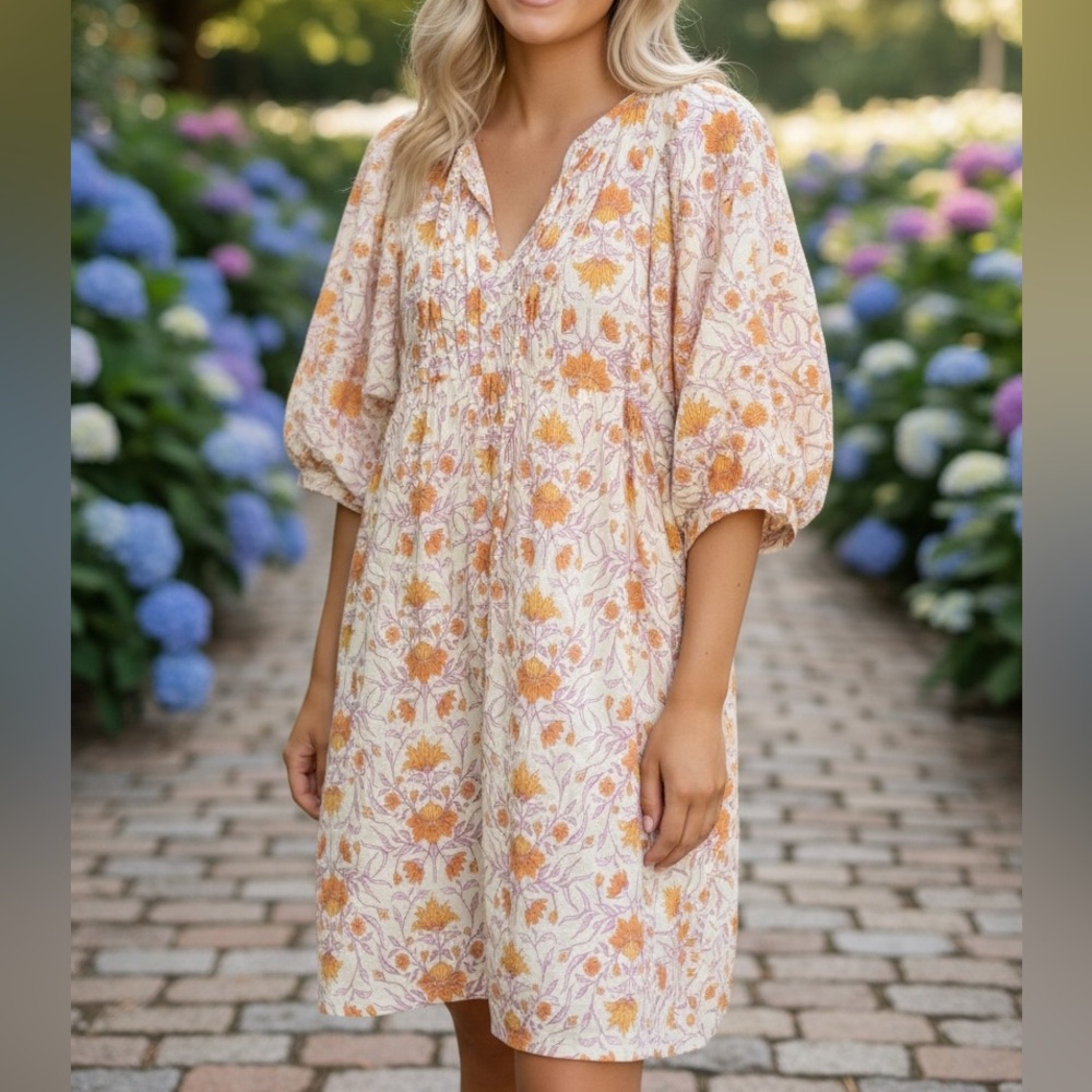 Universal Thread Floral Mini Dress - Cream and Orange